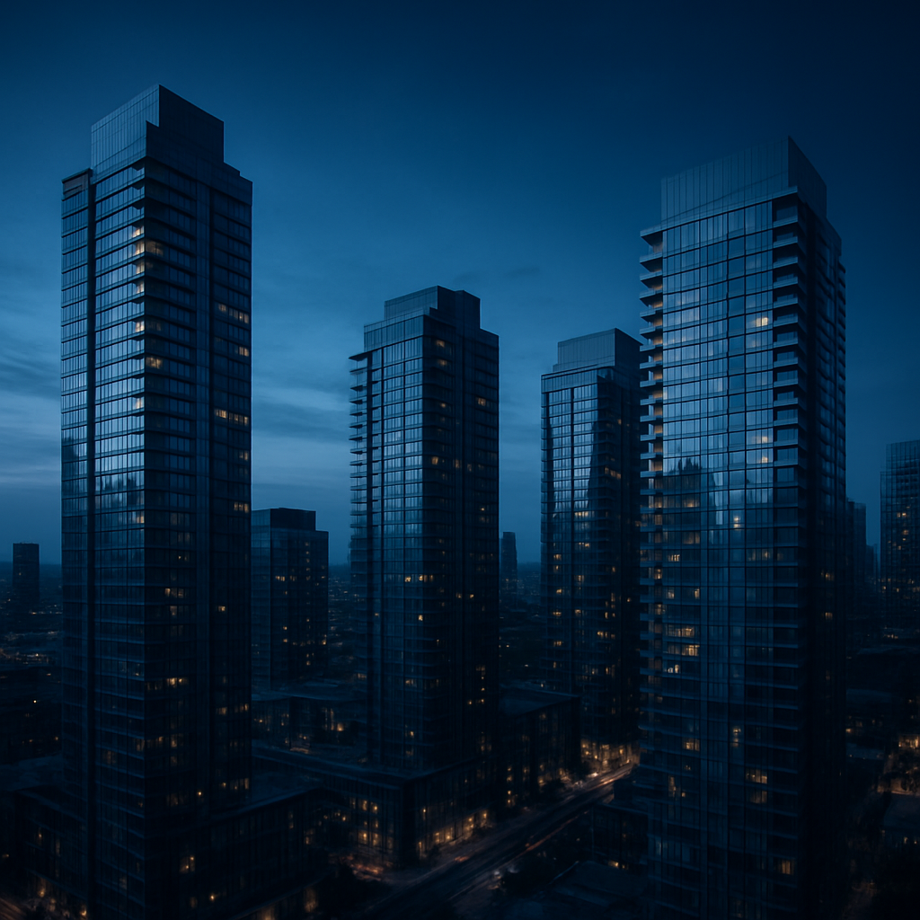 Torres residenciales modernas al atardecer