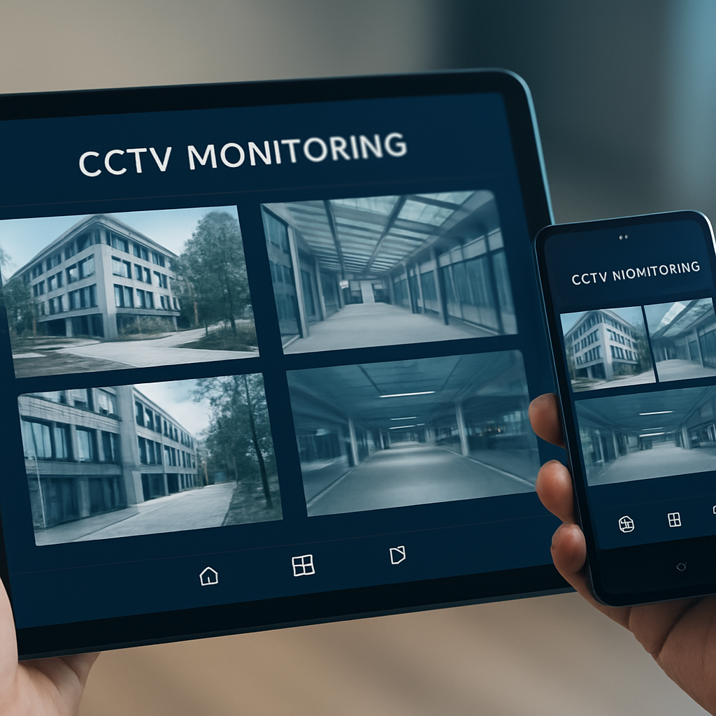 Aplicación de monitoreo remoto mostrando las cámaras de un edificio